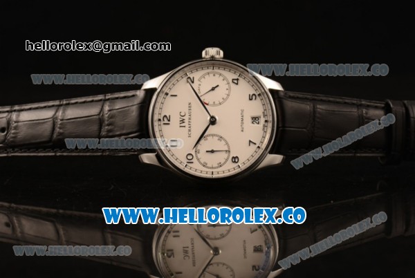 IWC Portuguese Automatic Clone IWC 52010 Automatic Steel Bezel Steel Case with White Dial and Black Leather Strap - (AAAF) - Click Image to Close