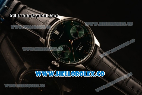IWC Portuguese Automatic Clone IWC 52010 Automatic Steel Case with Green Dial and Black Leather Strap - (AAAF) - Click Image to Close
