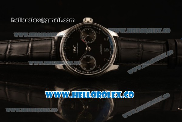 IWC Portuguese Automatic Clone IWC 52010 Automatic Steel Case with Black Dial and Black Leather Strap - (AAAF) - Click Image to Close