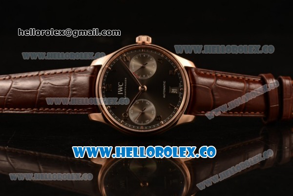 IWC Portuguese Automatic Clone IWC 52010 Automatic Rose Gold Case with Gray Dial and Brown Leather Strap - (AAAF) - Click Image to Close