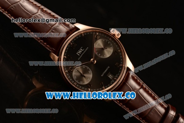 IWC Portuguese Automatic Clone IWC 52010 Automatic Rose Gold Case with Gray Dial and Brown Leather Strap - (AAAF) - Click Image to Close