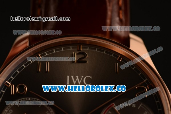 IWC Portuguese Automatic Clone IWC 52010 Automatic Rose Gold Case with Gray Dial and Brown Leather Strap - (AAAF) - Click Image to Close