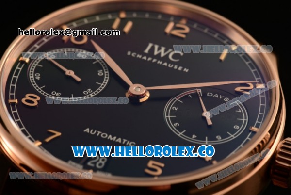 IWC Portuguese Automatic Clone IWC 52010 Automatic Rose Gold Case Black Dial and Black Leather Strap - (AAAF) - Click Image to Close