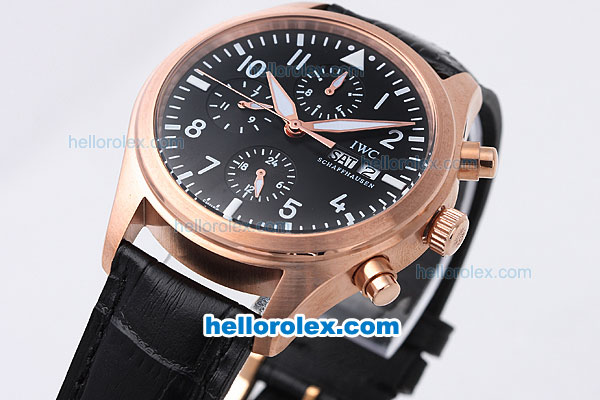IWC Schaffhausen Automatic Movement Rose Gold Case with Black Dial - Click Image to Close