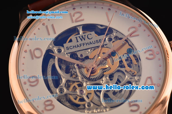 IWC Portuguese Asia 3836 Automatic Rose Gold Case and Brown Leather Strap Skeleton Dial - Click Image to Close