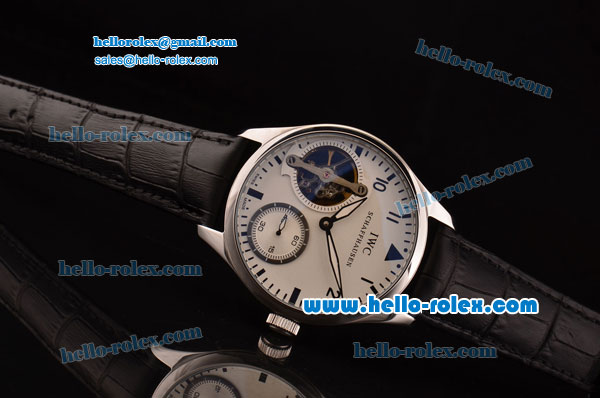 IWC Portuguese Asia 6497-CHG Manual Winding Steel Case and Black Leather Strap White Dial - Click Image to Close