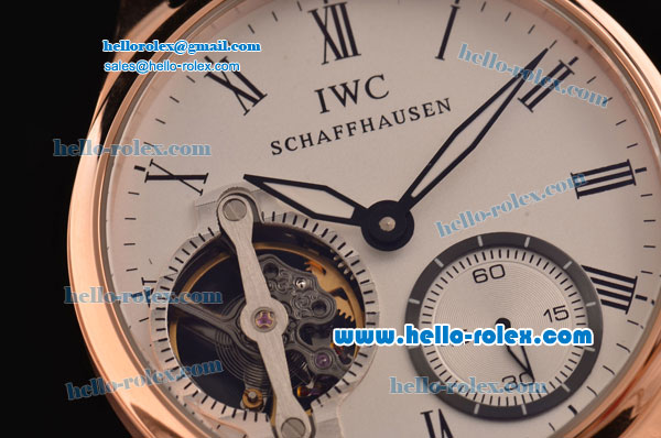 IWC Portuguese Asia 6497-CHG Manual Winding Rose Gold Case and Black Leather Strap White Dial - Click Image to Close