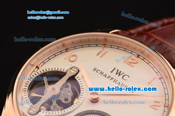 IWC Portuguese Asia 6497-CHG Manual Winding Rose Gold Case and Brown Leather Strap White Dial - Click Image to Close