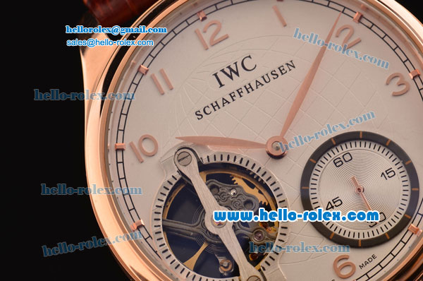 IWC Portuguese Asia 6497-CHG Manual Winding Rose Gold Case and Brown Leather Strap White Dial - Click Image to Close