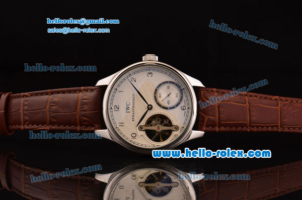 IWC Portuguese Asia 6497-CHG Manual Winding Steel Case and Brown Leather Strap White Dial - Click Image to Close