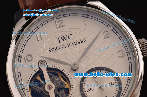 IWC Portuguese Asia 6497-CHG Manual Winding Steel Case and Brown Leather Strap White Dial - Click Image to Close