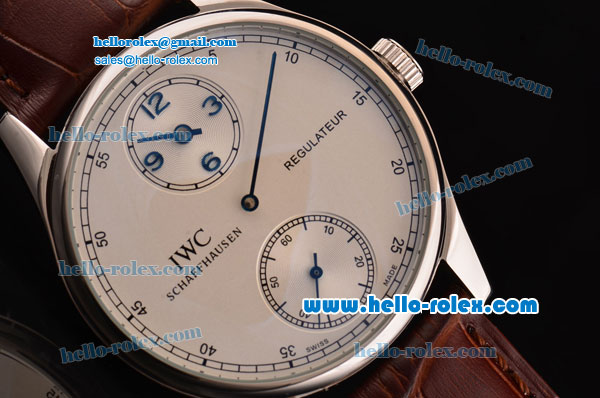 IWC Portuguese Asia 6497-CHG Manual Winding Steel Case with Brown Leather Strap White Dial Numeral Markers - Click Image to Close