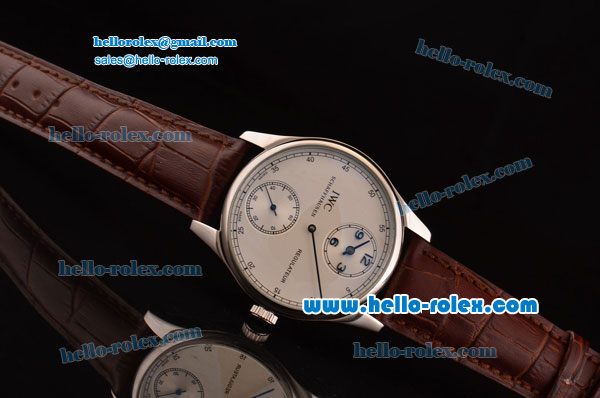 IWC Portuguese Asia 6497-CHG Manual Winding Steel Case with Brown Leather Strap White Dial Numeral Markers - Click Image to Close