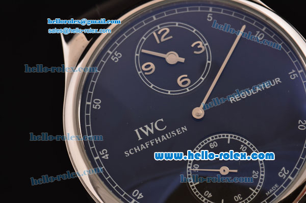IWC Portuguese Asia 6497-CHG Manual Winding Steel Case with Black Leather Strap Black Dial Numeral Markers - Click Image to Close