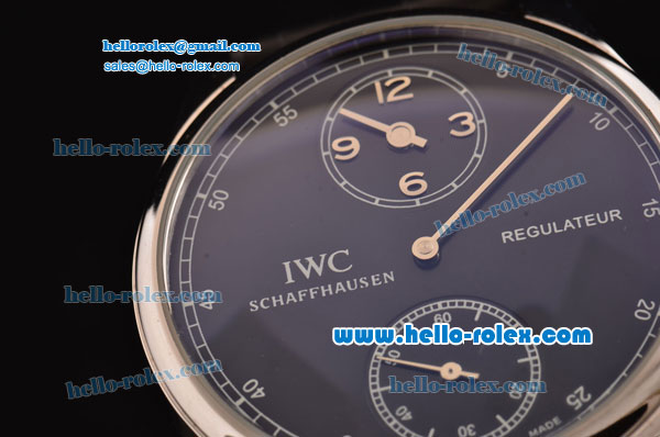 IWC Portuguese Asia 6497-CHG Manual Winding Steel Case with Black Leather Strap Black Dial Numeral Markers - Click Image to Close