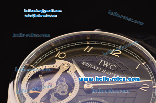 IWC Portuguese Asia 6497-CHG Manual Winding Steel Case with Black Leather Strap Black Dial - Click Image to Close