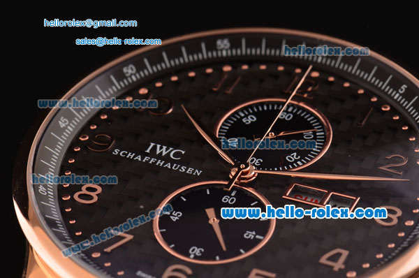 IWC Portuguese Chronograph Japanese Miyota OS10 Quartz Rose Gold Case with Black Leather Strap and Black Dial - Click Image to Close