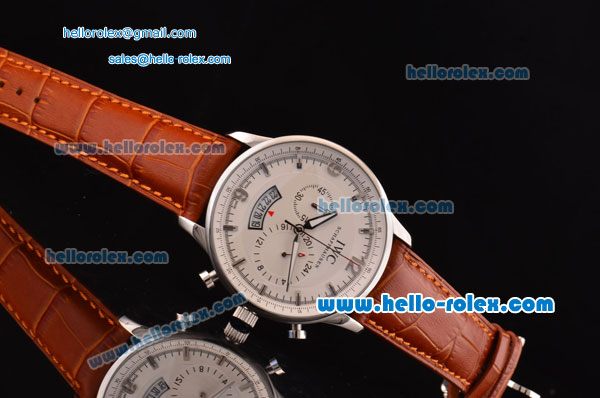 IWC Portuguese Chronograph Japanese Miyota OS20 Quartz Stainless Steel Case with Brown Leather Strap and Silver Markers White Dial - Click Image to Close