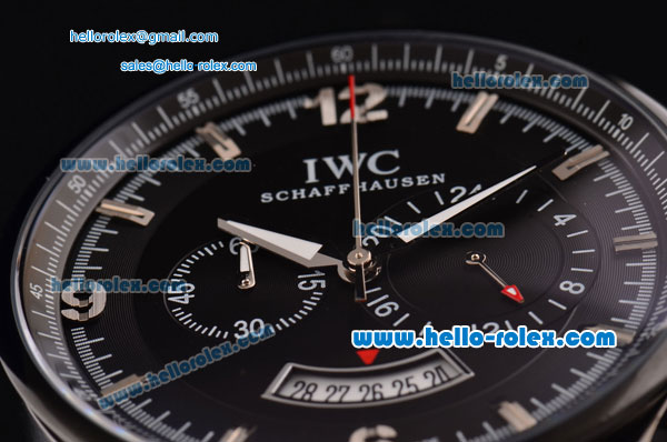 IWC Portuguese Chronograph Japanese Miyota OS20 Quartz PVD Case with Black Leather Strap and Black Dial - Click Image to Close