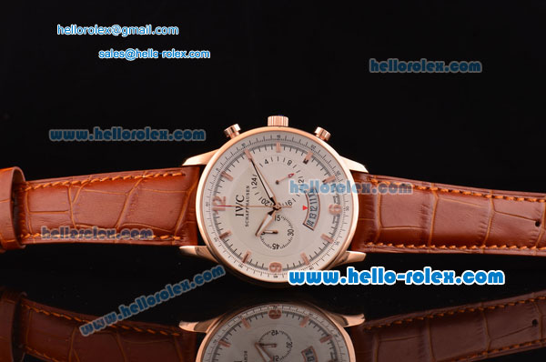 IWC Portuguese Chronograph Japanese Miyota OS20 Quartz Rose Gold Case with Brown Leather Strap and White Dial - Click Image to Close