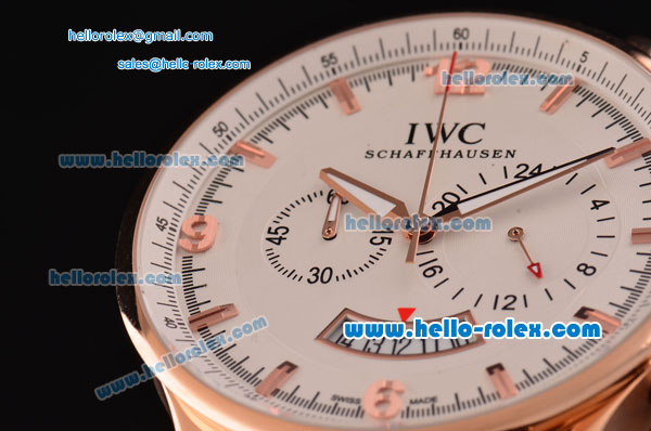 IWC Portuguese Chronograph Japanese Miyota OS20 Quartz Rose Gold Case with Brown Leather Strap and White Dial - Click Image to Close