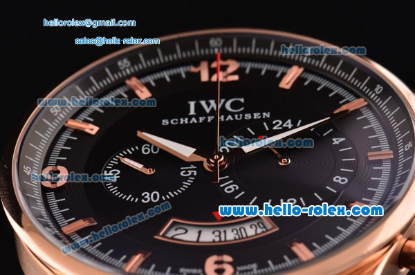 IWC Portuguese Chronograph Japanese Miyota OS20 Quartz Rose Gold Case with Black Leather Strap and Black Dial - Click Image to Close