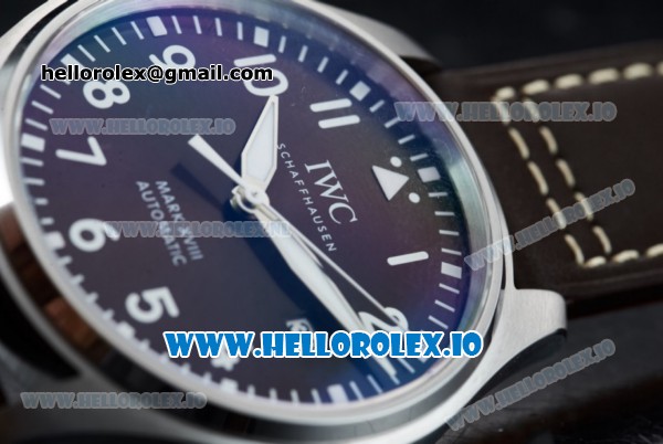 IWC Pilot's Watch Mark XVIII Miyota 9015 Automatic Steel Case Black Dial With Arabic Numeral Markers Brown Leather Strap - Click Image to Close
