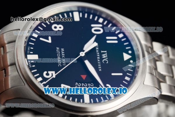 IWC Pilot's Watch Mark XVII Miyota 9015 Automatic Steel Case Blue Dial With Arabic Numeral Markers Steel Bracelet - Click Image to Close