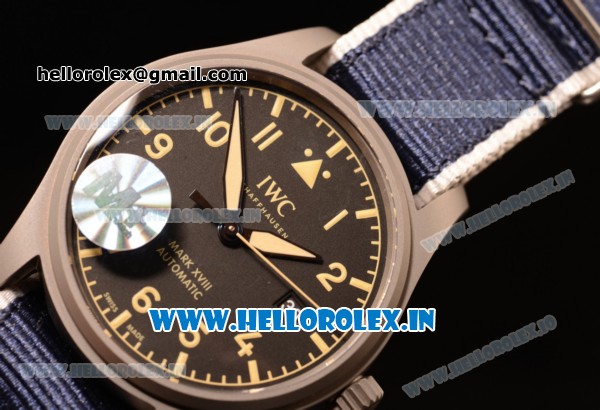 IWC Pilot's Watch Mark XVIII Miyota 9015 Automatic Steel Case Black Dial With Arabic Numeral Markers Brown Nylon Strap - Click Image to Close
