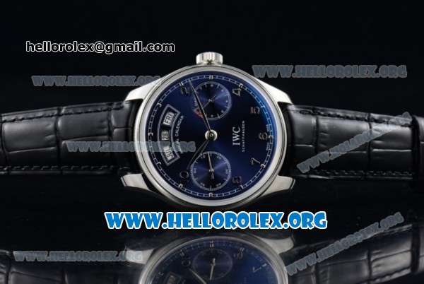 IWC Portuguese Annual Calendar Asia Automatic Steel Case with Blue Dial Black Leather Strap - 1:1 Original(YL) - Click Image to Close