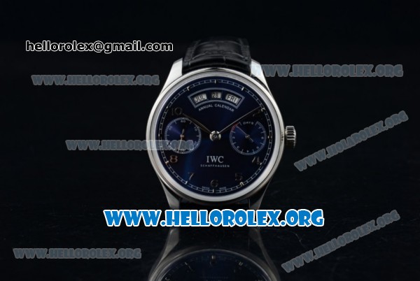 IWC Portuguese Annual Calendar Asia Automatic Steel Case with Blue Dial Black Leather Strap - 1:1 Original(YL) - Click Image to Close