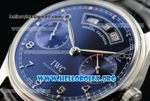 IWC Portuguese Annual Calendar Asia Automatic Steel Case with Blue Dial Black Leather Strap - 1:1 Original(YL) - Click Image to Close