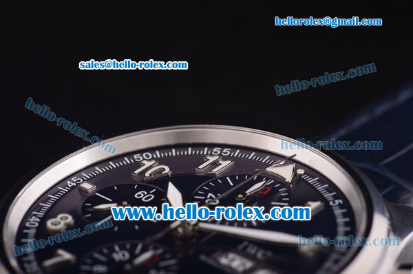 IWC Pilot Chronograph Swiss Valjoux 7750 Automatic Movement Steel Case with Blue Dial and Blue Leather Strap - Click Image to Close