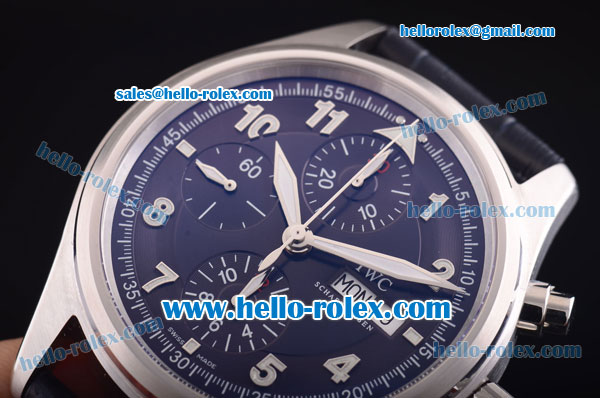 IWC Pilot Chronograph Swiss Valjoux 7750 Automatic Movement Steel Case with Blue Dial and Blue Leather Strap - Click Image to Close