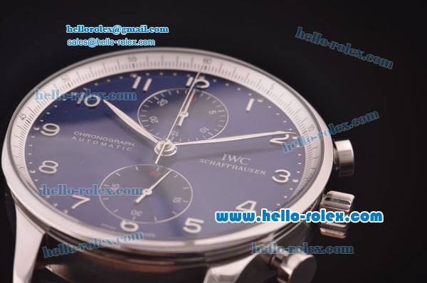 IWC Portuguese Chronograph Swiss Valjoux 7750 Automatic Steel Case with Blue Dial and Black Leather Strap - Click Image to Close