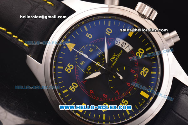 IWC Pilot's Chronograph Miyota Quartz Steel Case with Black Dial and Yellow Markers - Click Image to Close