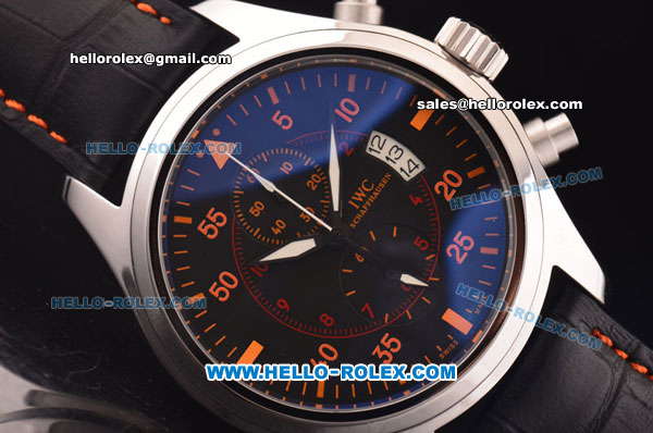 IWC Pilot's Chronograph Miyota Quartz Steel Case with Black Dial and Orange Markers - Click Image to Close