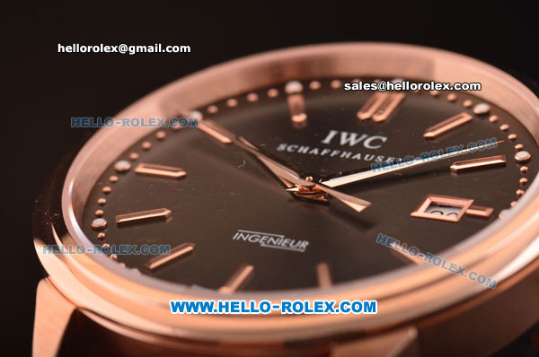 IWC Ingenieur Limited Edition Swiss ETA 2824 Automatic Rose Gold Case with Grey Dial and Brown Leather Strap - Click Image to Close