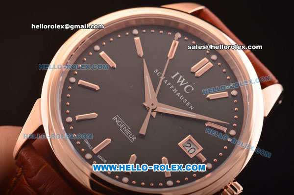 IWC Ingenieur Limited Edition Swiss ETA 2824 Automatic Rose Gold Case with Grey Dial and Brown Leather Strap - Click Image to Close