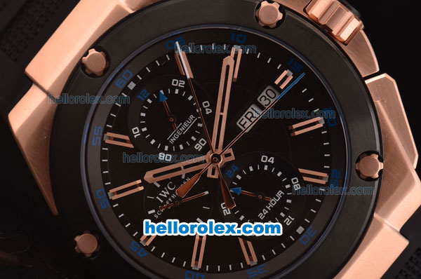 IWC Ingenieur Doppelchronograph Asia ST17 Automatic Rose Gold Case with Black Bezel and Black Dial - 7750 Coating - Click Image to Close