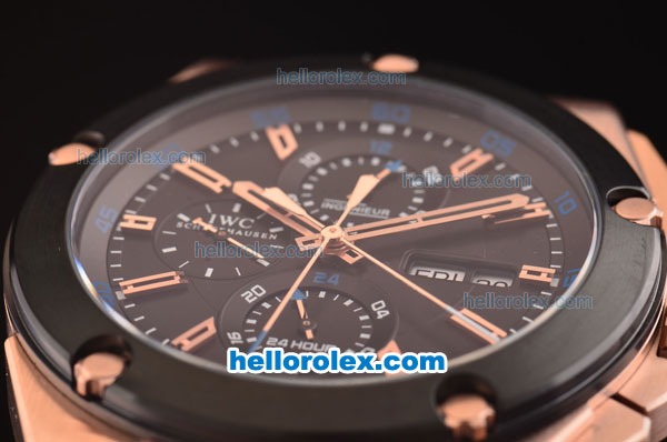 IWC Ingenieur Doppelchronograph Asia ST17 Automatic Rose Gold Case with Black Bezel and Black Dial - 7750 Coating - Click Image to Close