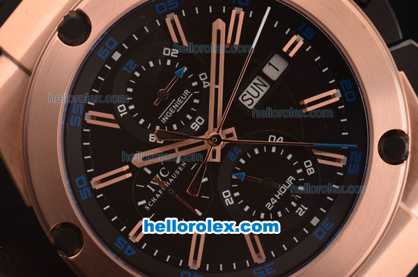 IWC Ingenieur Doppelchronograph Asia ST17 Automatic Rose Gold Case with Black Dial - 7750 Coating - Click Image to Close