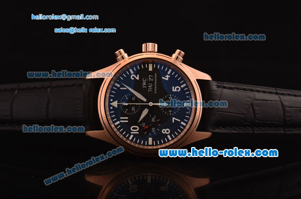 IWC Pilot's Swiss Valjoux 7750-SHG Automatic Rose Gold Case with Black Dial and Black Leather Strap - Click Image to Close