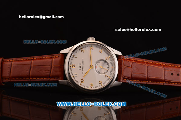 IWC Portuguese Swiss ETA 2836 Automatic Steel Case with White Dial and Gold Numeral Markers - Click Image to Close