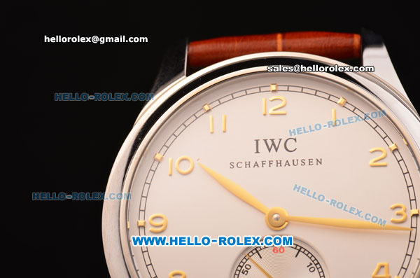 IWC Portuguese Swiss ETA 2836 Automatic Steel Case with White Dial and Gold Numeral Markers - Click Image to Close