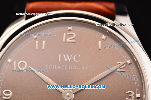 IWC Portuguese Swiss ETA 2836 Automatic Steel Case with Brown Dial and Brown Leather Strap - Click Image to Close