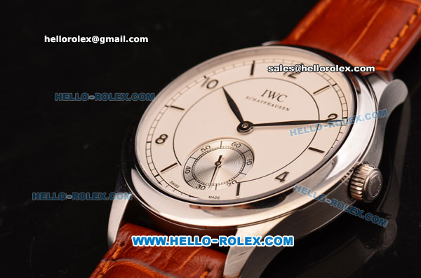 IWC Portuguese Vintage Swiss ETA 2836 Automatic Steel Case with White Dial - Numeral Markers and Brown Leather Strap - Click Image to Close