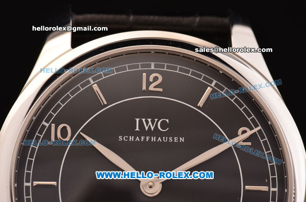 IWC Portuguese Vintage Swiss ETA 2836 Automatic Steel Case with Black Dial - Numeral Markers and Black Leather Strap - Click Image to Close