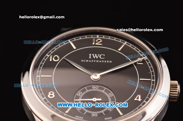 IWC Portuguese Vintage Swiss ETA 2836 Automatic Steel Case with Black Dial - Numeral Markers and Black Leather Strap - Click Image to Close