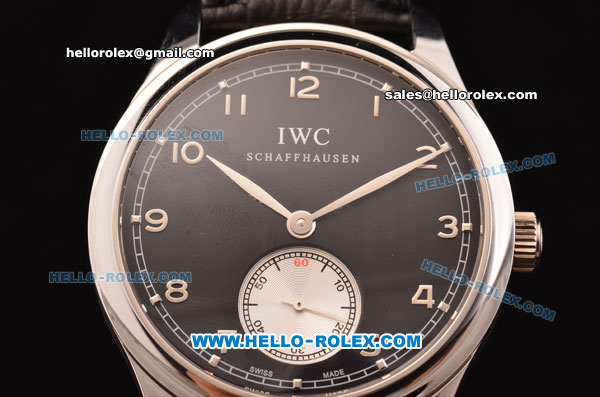 IWC Portuguese Swiss ETA 2836 Automatic Steel Case with Black Dial and Black Leather Strap - Click Image to Close